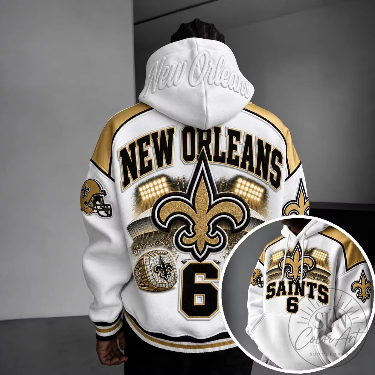 New Orleans Saints Football Team Black Gold White Hoodie