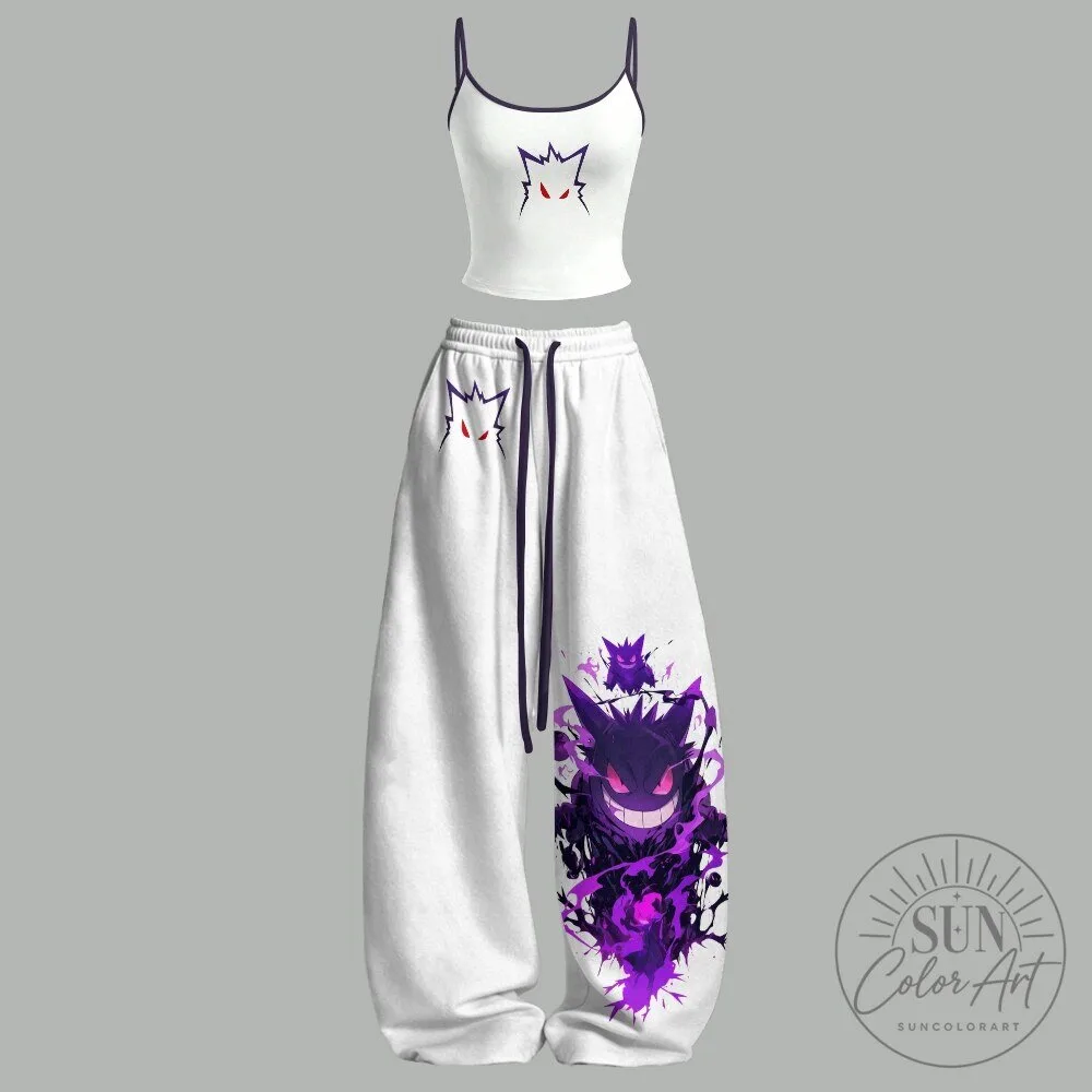 Gengar Pokemon Anime Character Crop Top and Baggy Pants Set