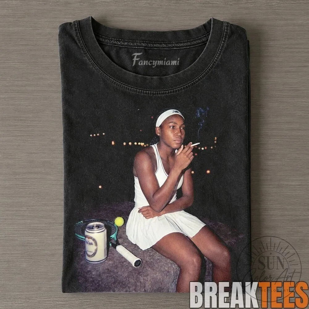 Coco Gauff Smoking Drinking Middle Finger Tennis Player Black T-Shirt 7 Coco Gauff Smoking Drinking Middle Finger Tennis Player Black T-Shirt