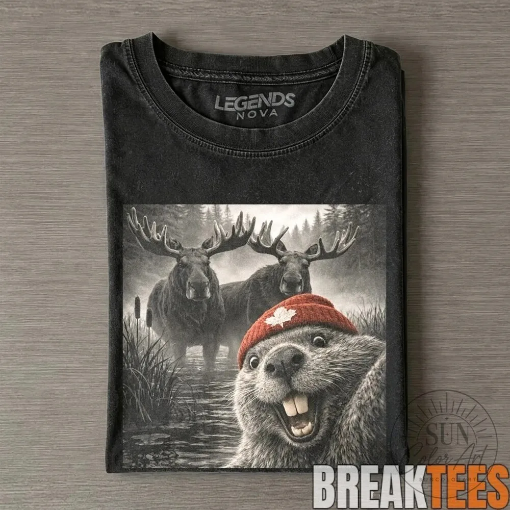 Funny Beaver Selfie with Sasquatch in Snowy Forest T-Shirt 8 Funny Beaver Selfie with Sasquatch in Snowy Forest T-Shirt