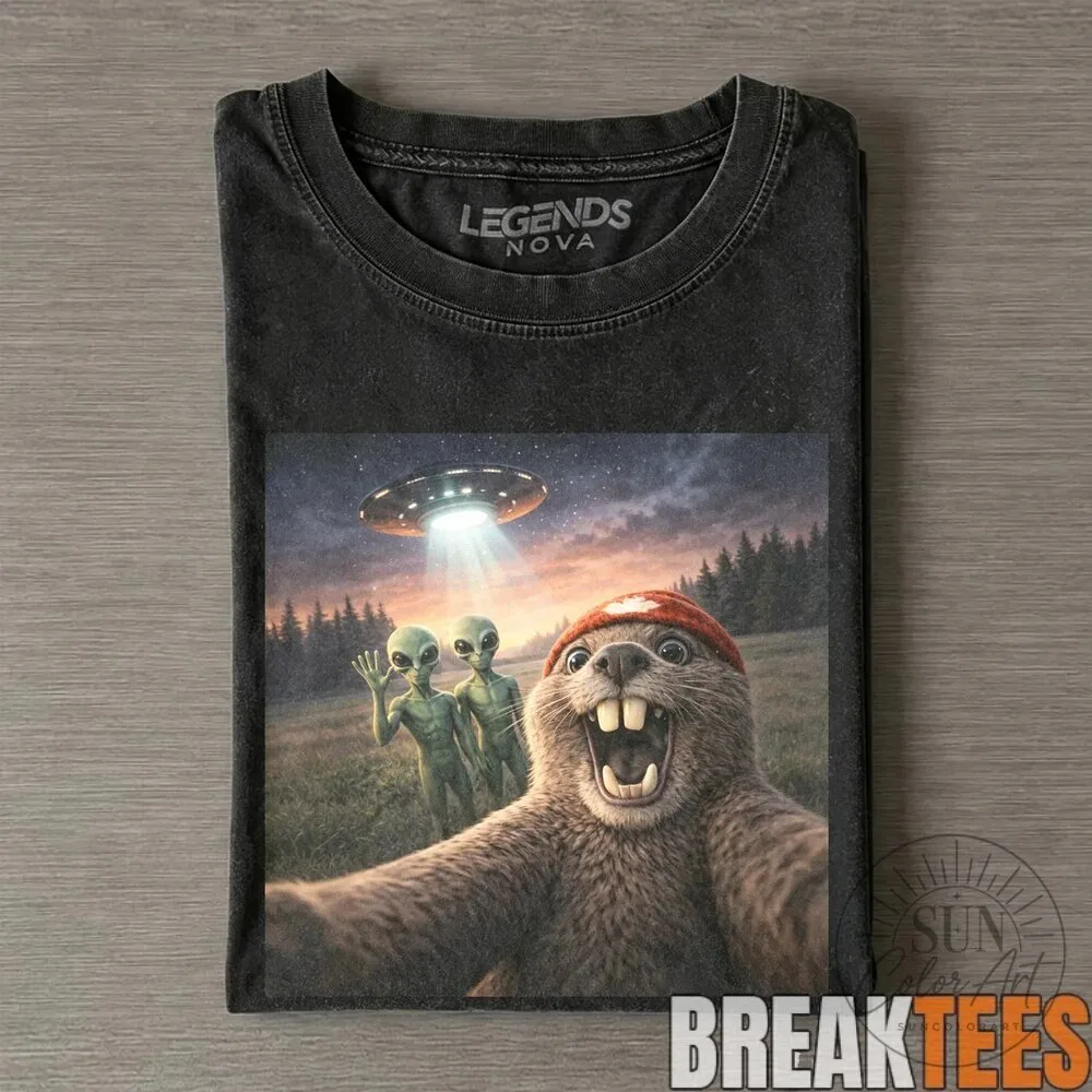 Funny Beaver Selfie with Sasquatch in Snowy Forest T-Shirt 9 Funny Beaver Selfie with Sasquatch in Snowy Forest T-Shirt