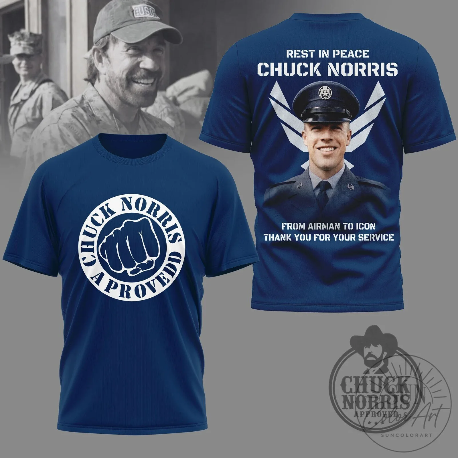 Chuck Norris Approved Fist Logo Military Tribute T-Shirt