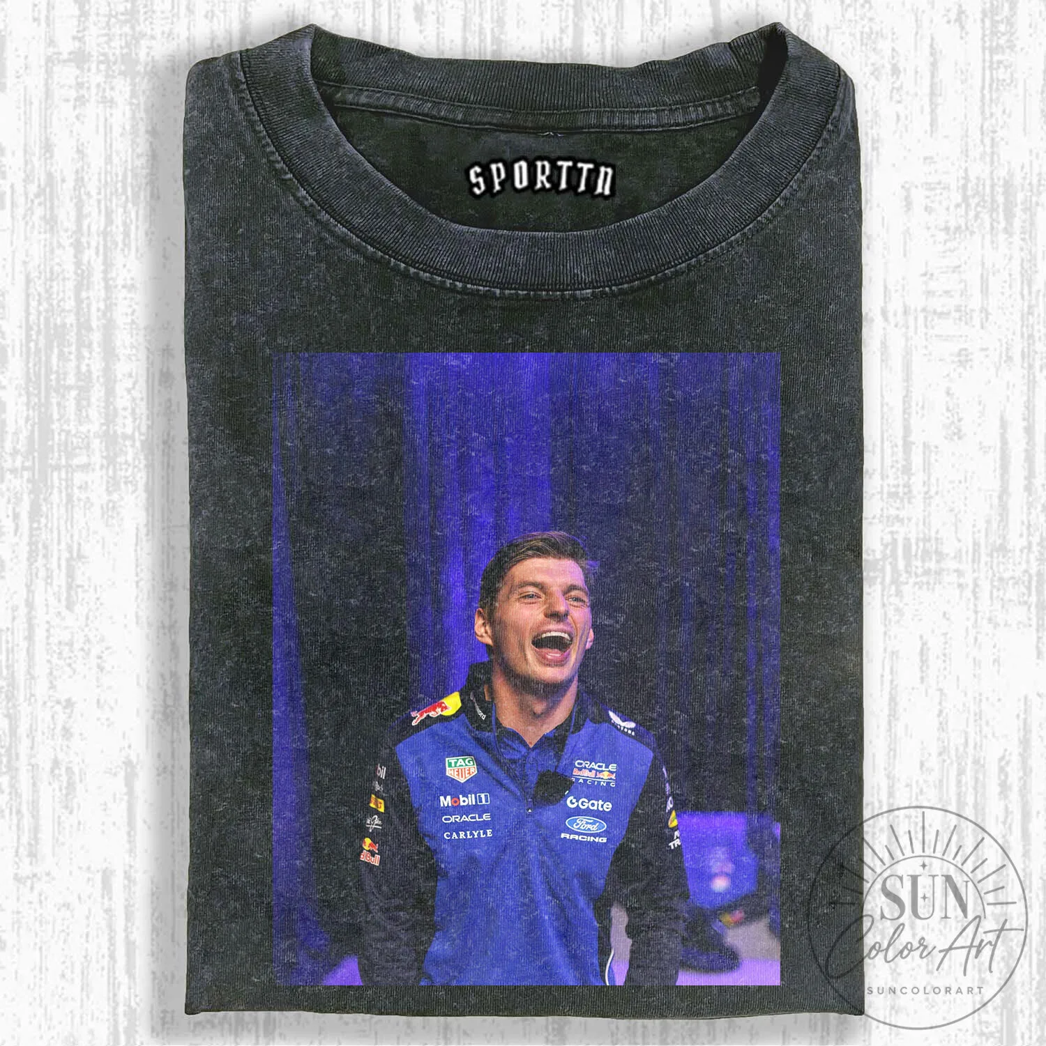 Max Verstappen Formula 1 Racing Champion Black Washed T-Shirt