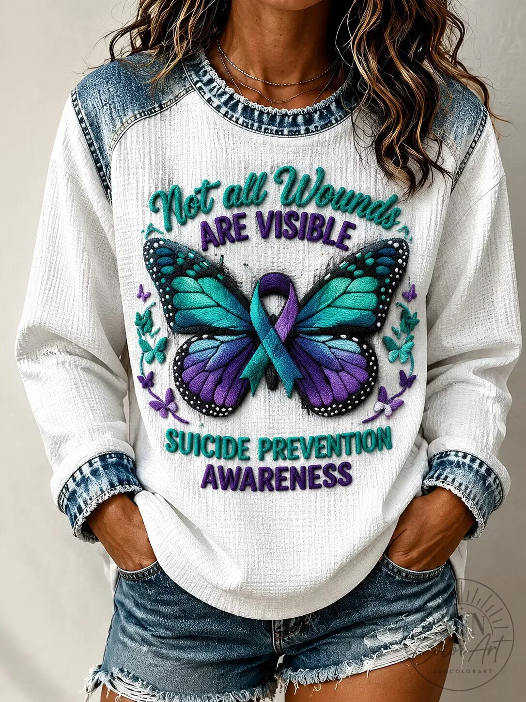 Suicide Prevention Awareness Butterfly Not All Wounds Are Visible Long-Sleeve Shirt