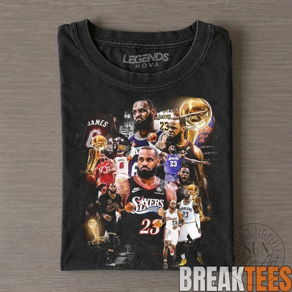 LeBron James Basketball Legend Collage Graphic Print Black T-Shirt