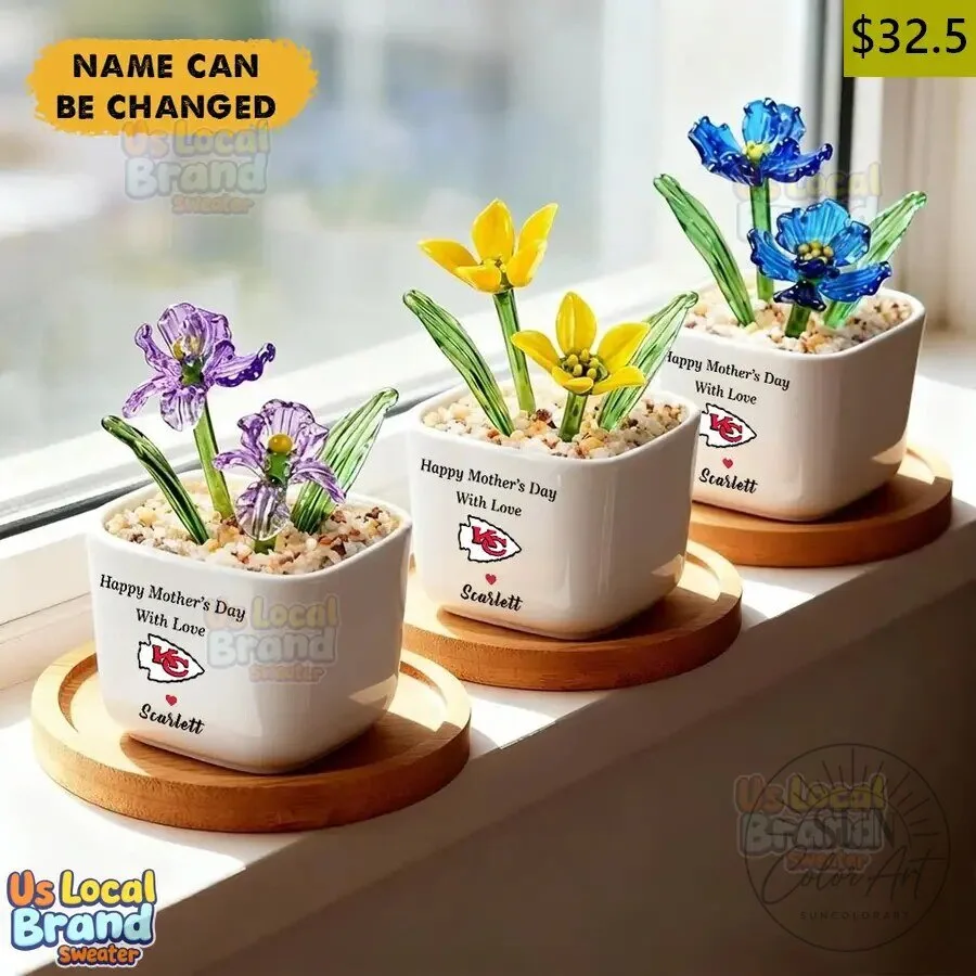 Kansas City Chiefs Birth Flower Glass Pot for Mother's Day Gift