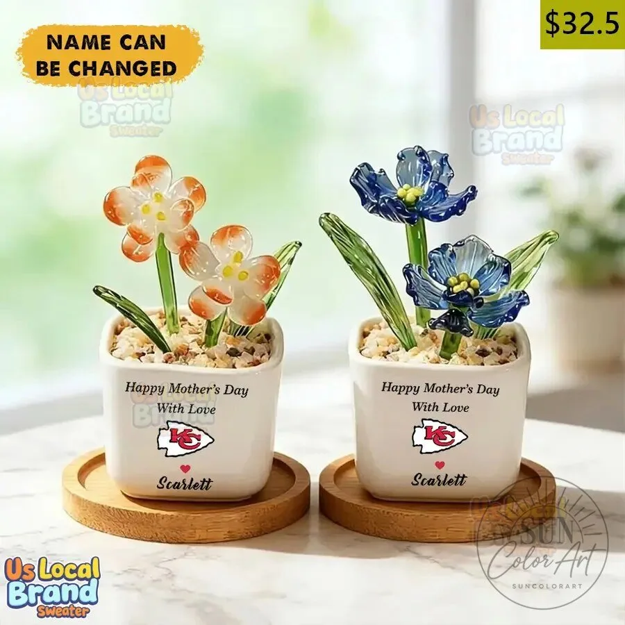 Kansas City Chiefs Birth Flower Glass Pot for Mother's Day Gift 8 Kansas City Chiefs Birth Flower Glass Pot for Mother