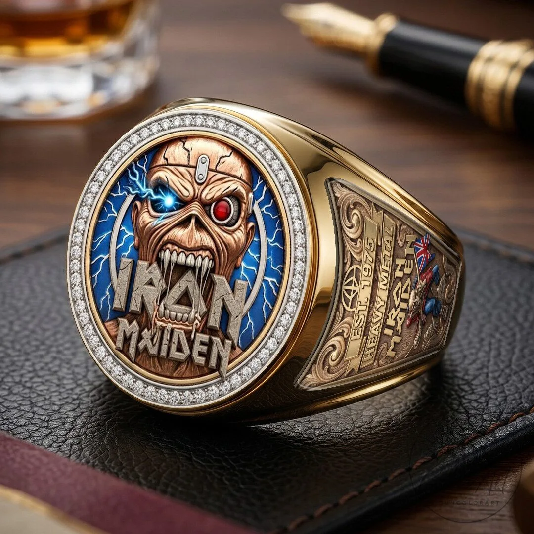 Iron Maiden Eddie The Head Heavy Metal Band Gold Plated Ring