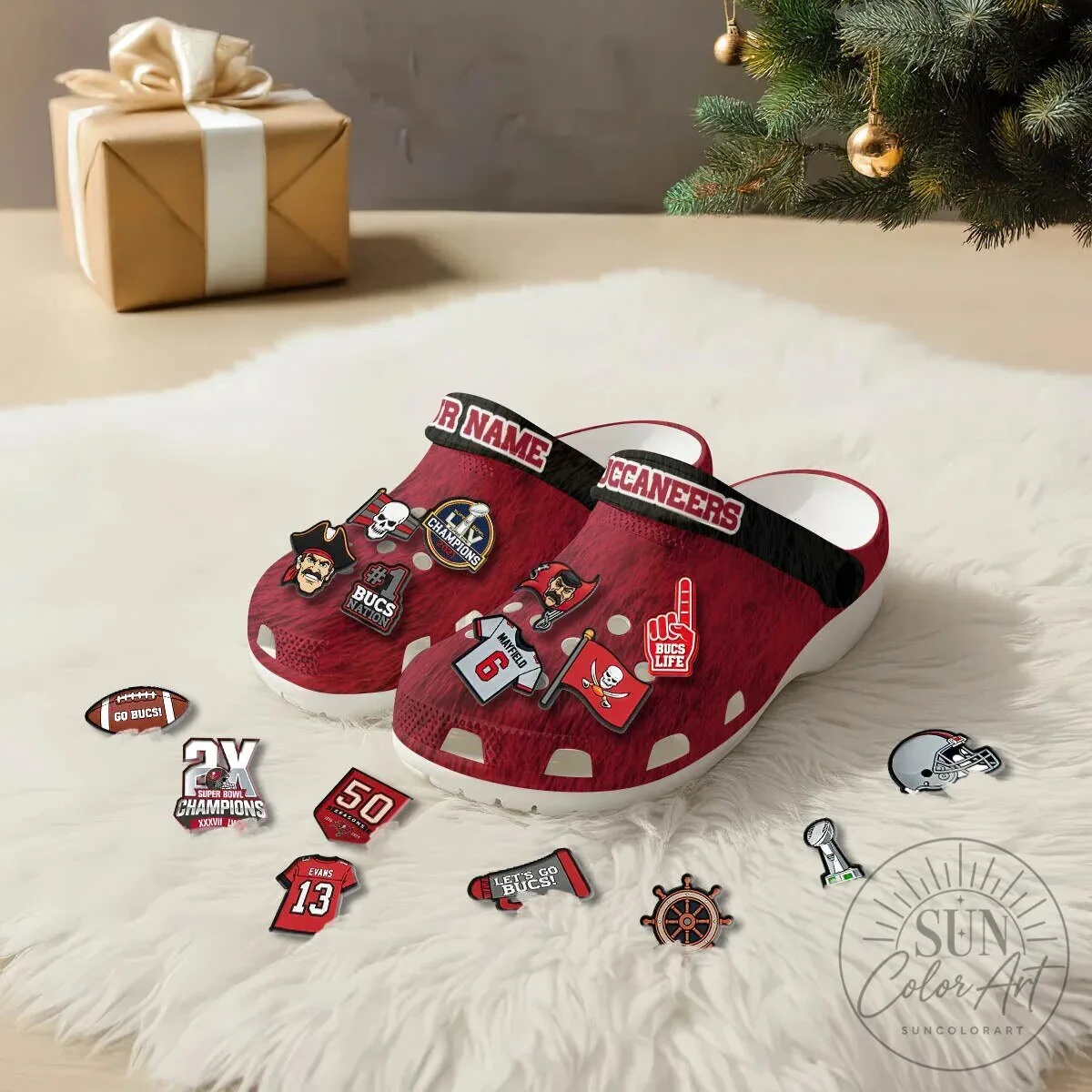 Tampa Bay Buccaneers Football Team Clogs with Jibbitz Charms Gift Set