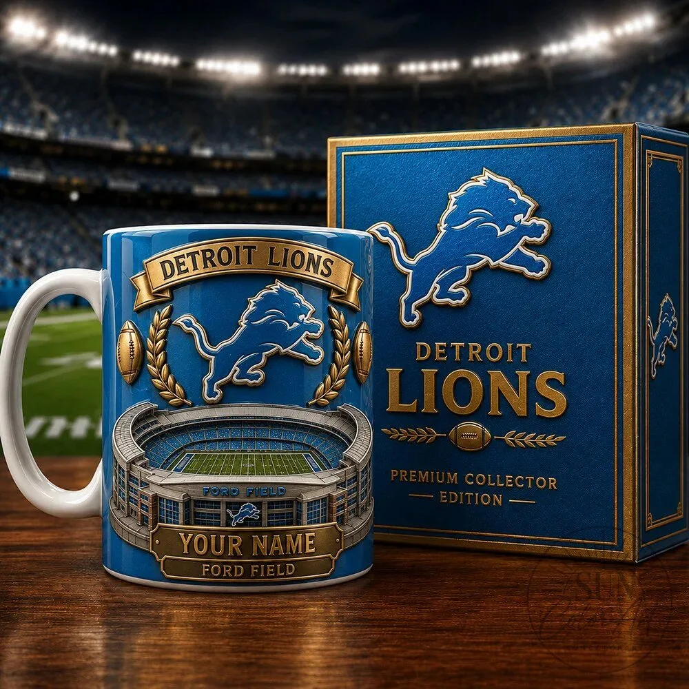 Detroit Lions NFL Football Team Ford Field Stadium Custom Name Ceramic Mug