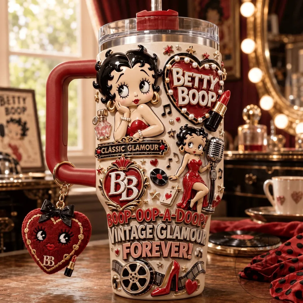 Betty Boop Vintage Glamour Forever 40oz Stainless Steel Tumbler with Handle Betty Boop Vintage Glamour Forever 40oz Stainless Steel Tumbler with Handle
