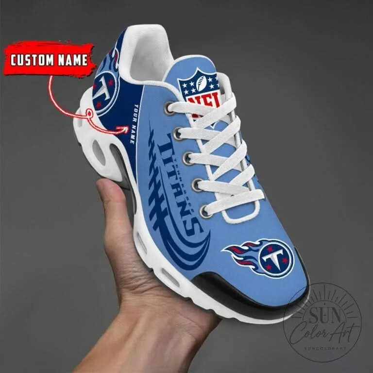 Tennessee Titans Custom Name NFL Team Logo Light Blue Running Shoes