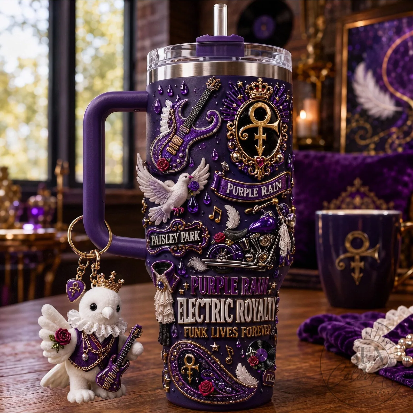 Prince Purple Rain Electric Royalty Funk Lives Forever Tumbler With Handle