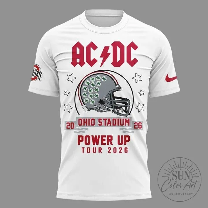 Ohio State Football AC/DC Power Up Tour 2026 White T-Shirt 10 Ohio State Football AC/DC Power Up Tour 2026 White T-Shirt