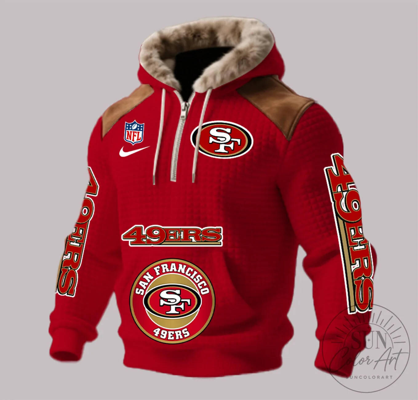 San Francisco 49ers NFL Football Team Quilted Winter Hoodie with Faux Fur Lining 5 San Francisco 49ers NFL Football Team Quilted Winter Hoodie with Faux Fur Lining