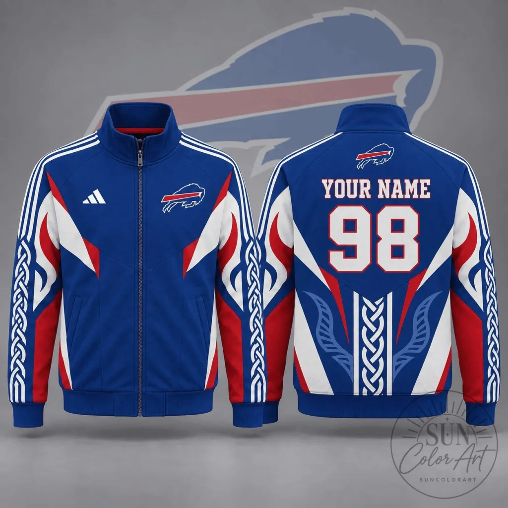 Buffalo Bills Personalized Team Tribal Blue Red White Full-Zip Jacket Buffalo Bills Personalized Team Tribal Blue Red White Full-Zip Jacket