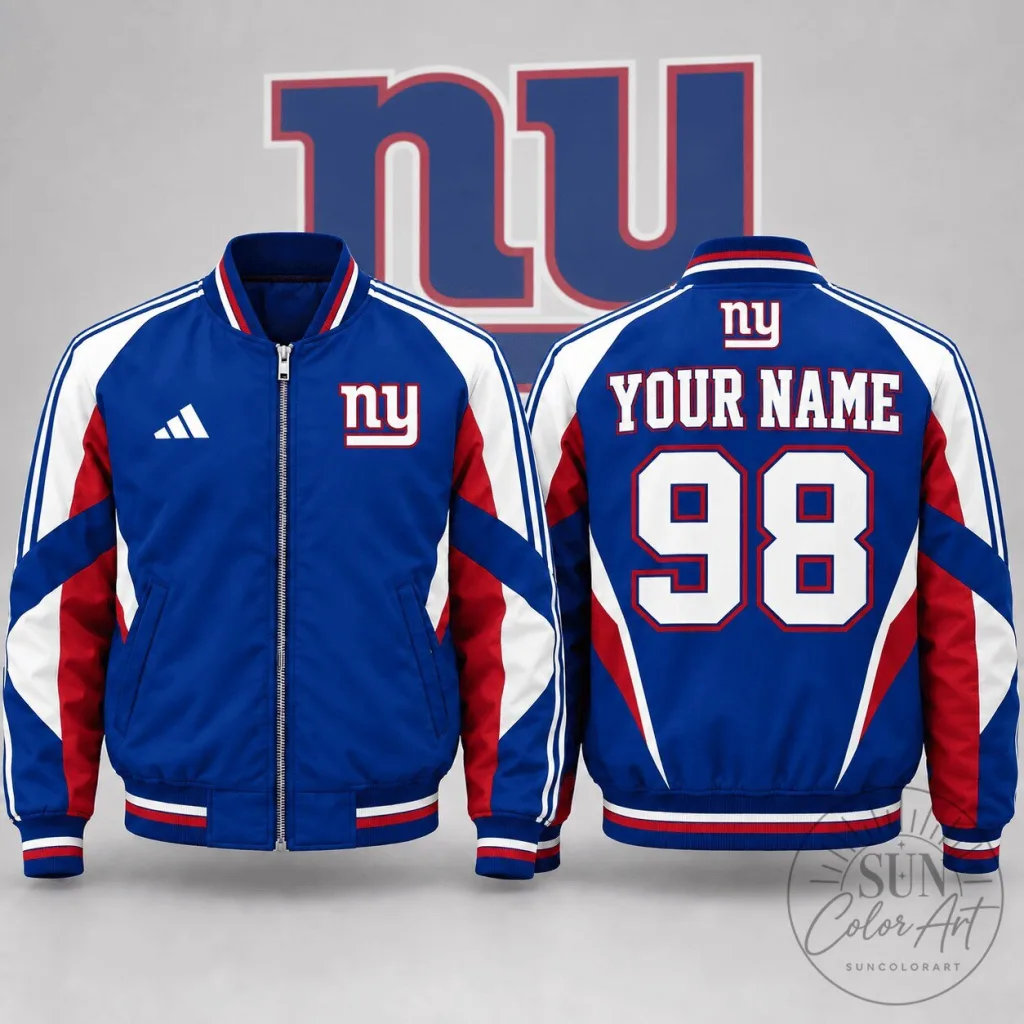 New York Giants Personalized Bomber Jacket Custom Name And Number For Men New York Giants Personalized Bomber Jacket Custom Name And Number For Men