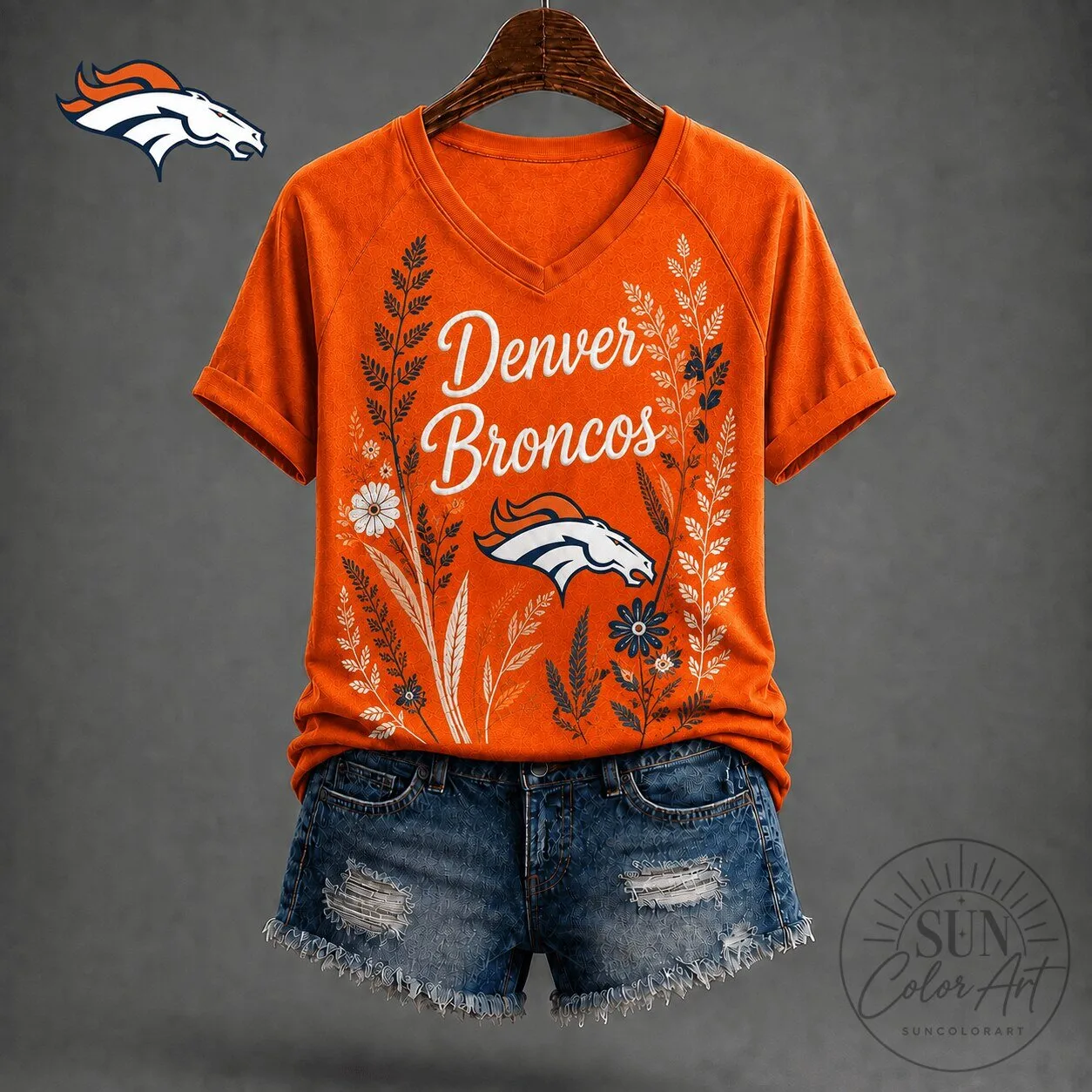 Denver Broncos Floral Garden V-Neck Short Sleeve T-Shirt