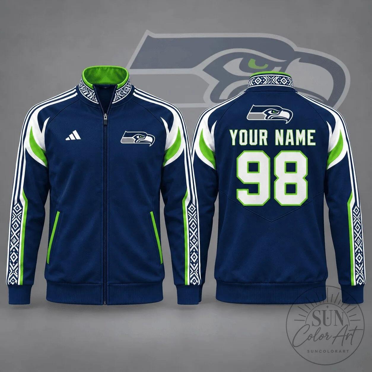 Seattle Seahawks Personalized Team Nordic Style Full Zip Track Jacket