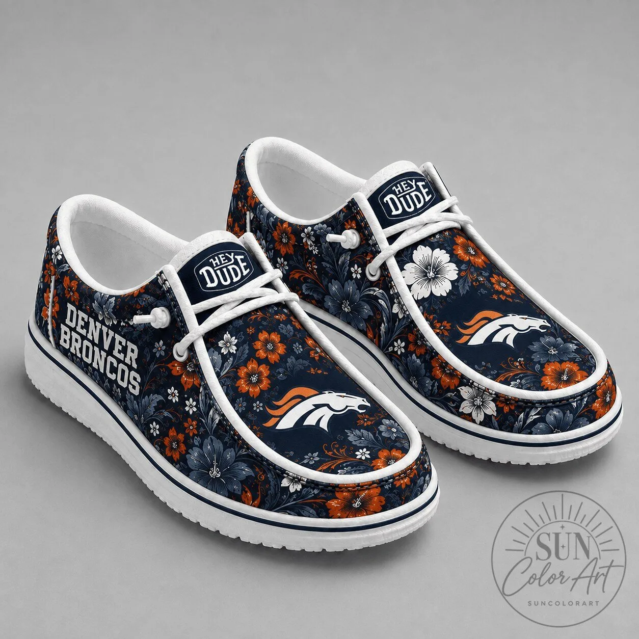 Hey Dude Style Shoes with Floral Pattern for Denver Broncos NFL Team