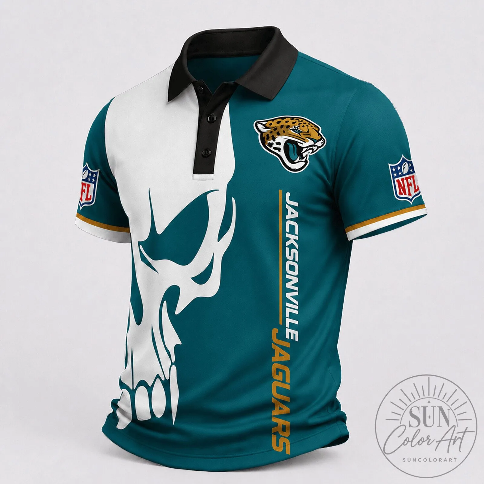 Jacksonville Jaguars NFL Football Skull Game Day Polo Shirt