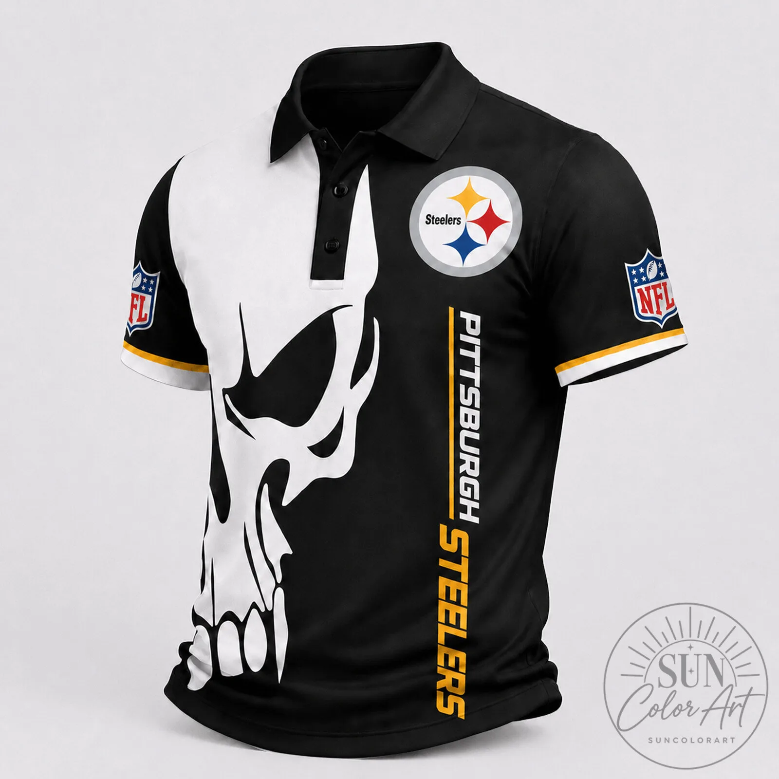 Pittsburgh Steelers Skull Game Day Fanwear Polo Shirt