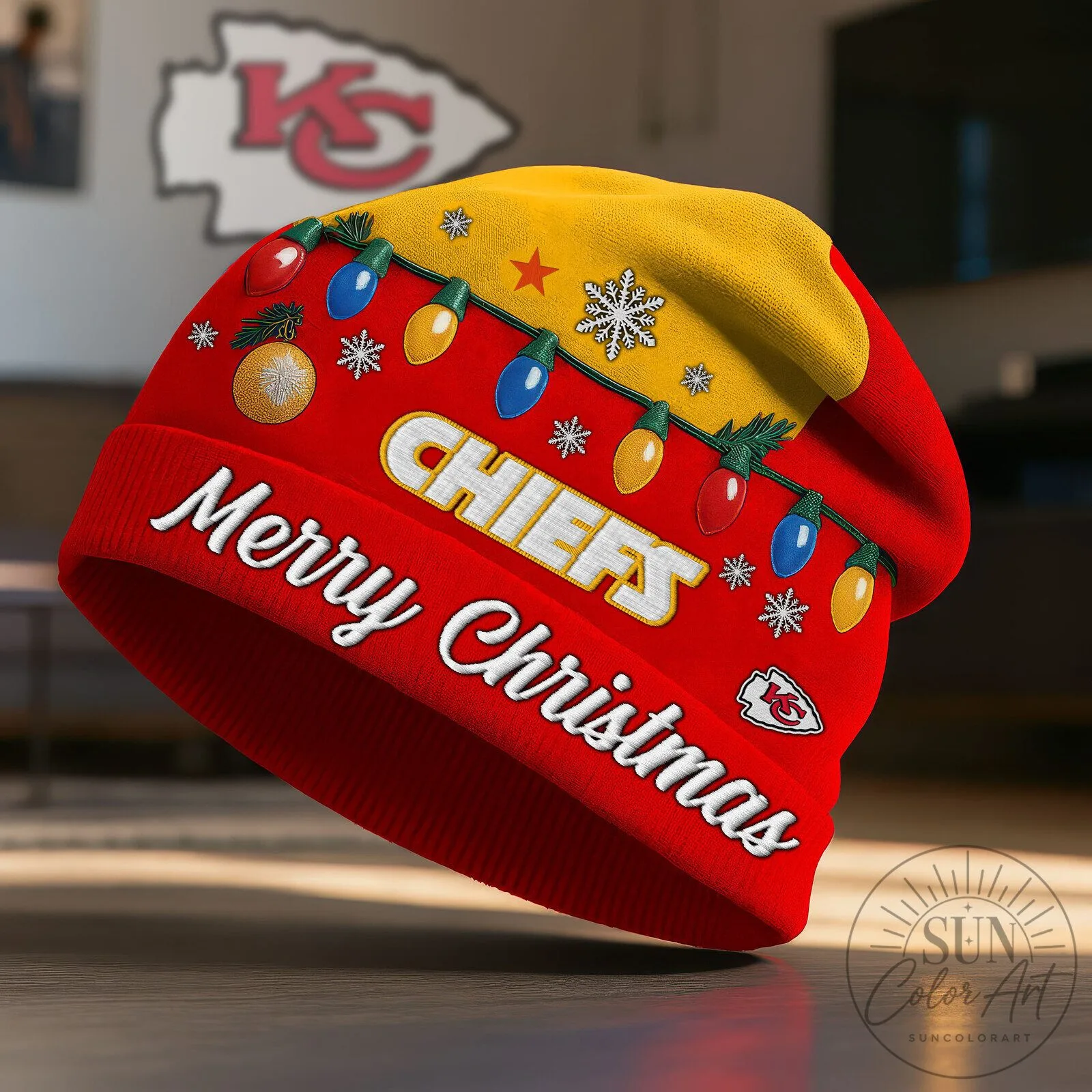 Kansas City Chiefs Merry Christmas Holiday Winter Beanie Hat