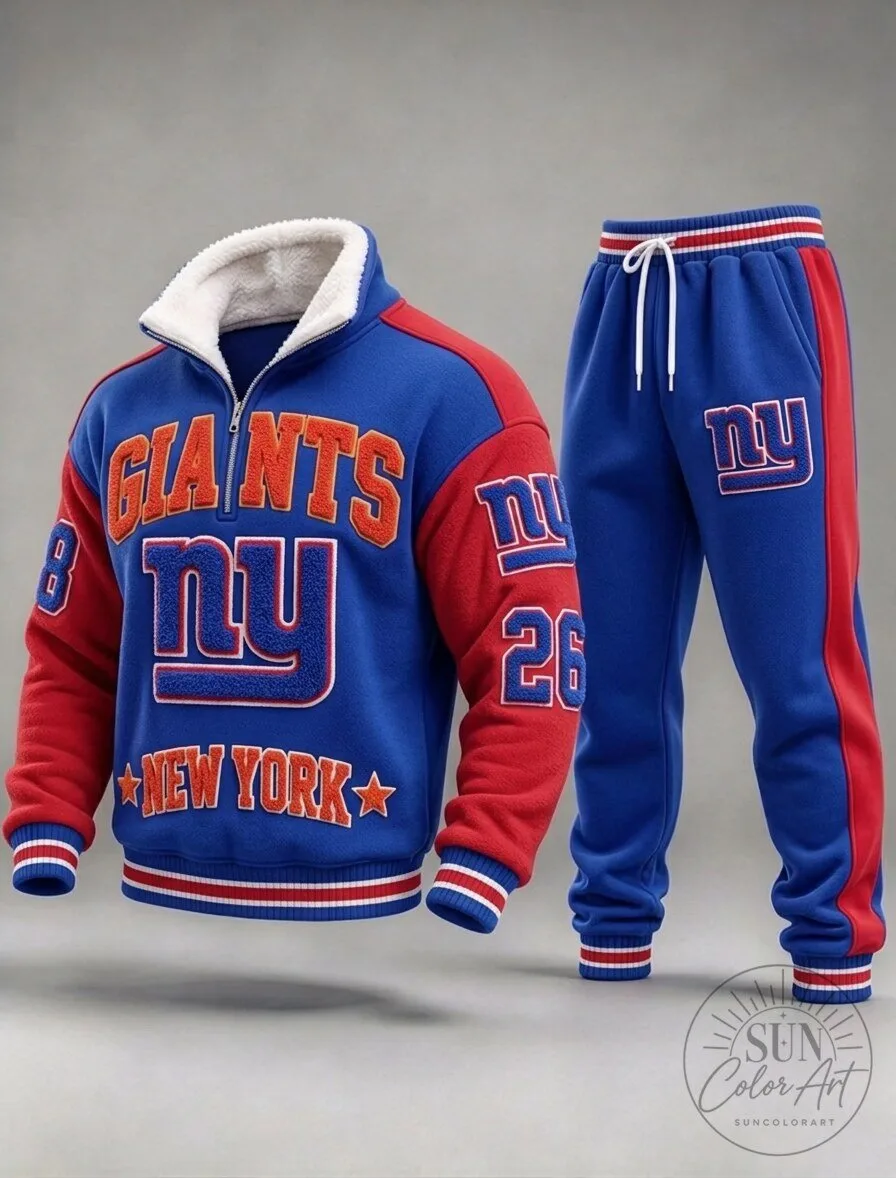 New York Giants Sherpa Collar Half-Zip Pullover Sweatshirt and Jogger Sweatpants Set