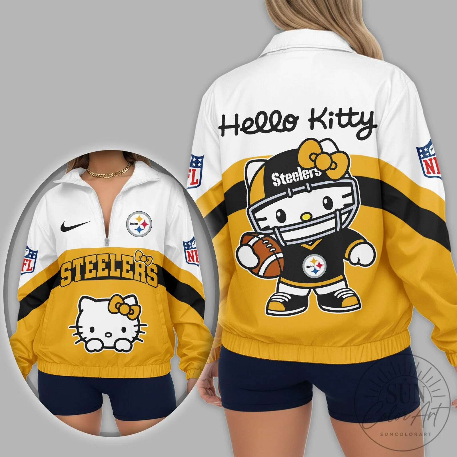 Pittsburgh Steelers Hello Kitty Football Quarter-Zip Windbreaker Jacket