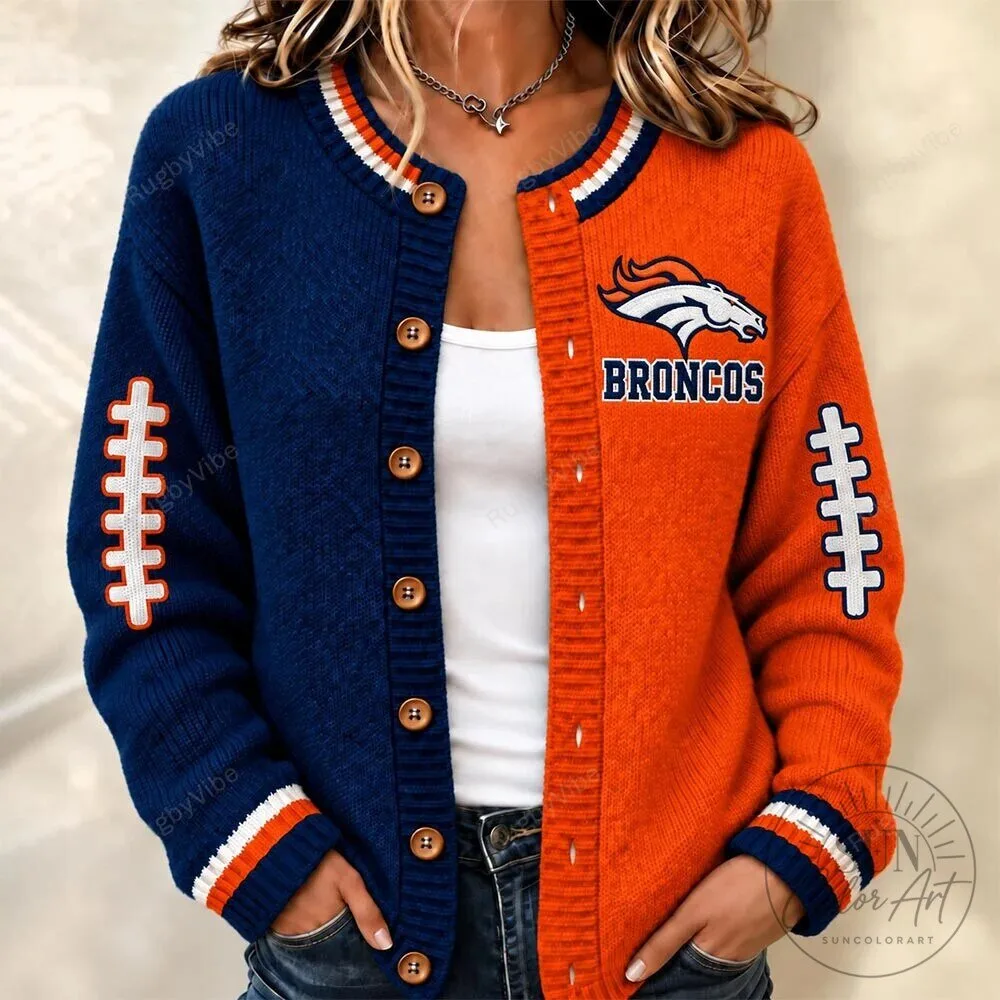 Denver Broncos Football Team Knit Cardigan Sweater