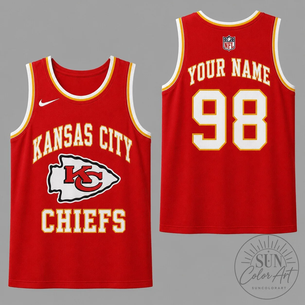 Kansas City Chiefs Personalized Red Team Name and Number Tank Top