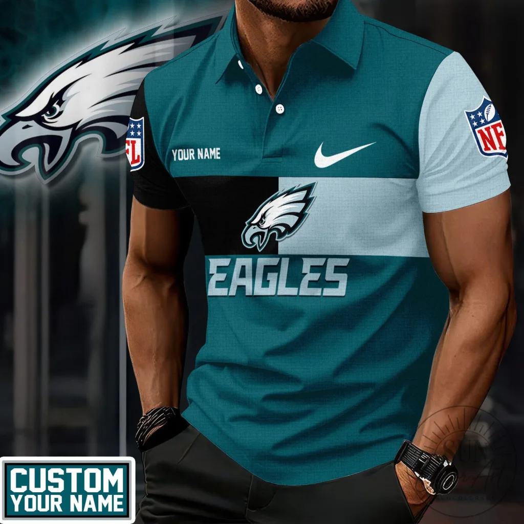 NFL Fan Gift Philadelphia Eagles Custom Name Polo Shirt for Men NFL Fan Gift Philadelphia Eagles Custom Name Polo Shirt for Men