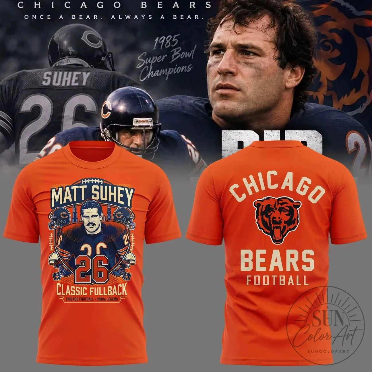 Matt Suhey Chicago Bears Shirt - 1985 Super Bowl Champions Classic Fullback T-Shirt
