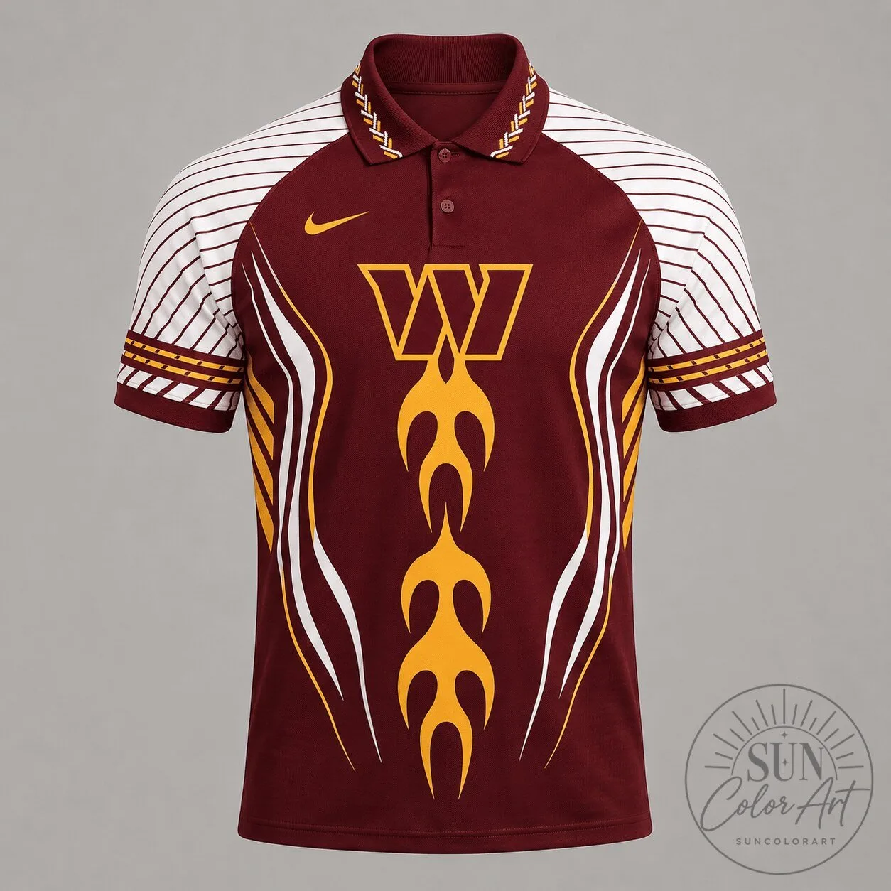 Washington Commanders NFL Flame Stripe Athletic Polo Shirt for Men 1 Washington Commanders NFL Flame Stripe Athletic Polo Shirt for Men