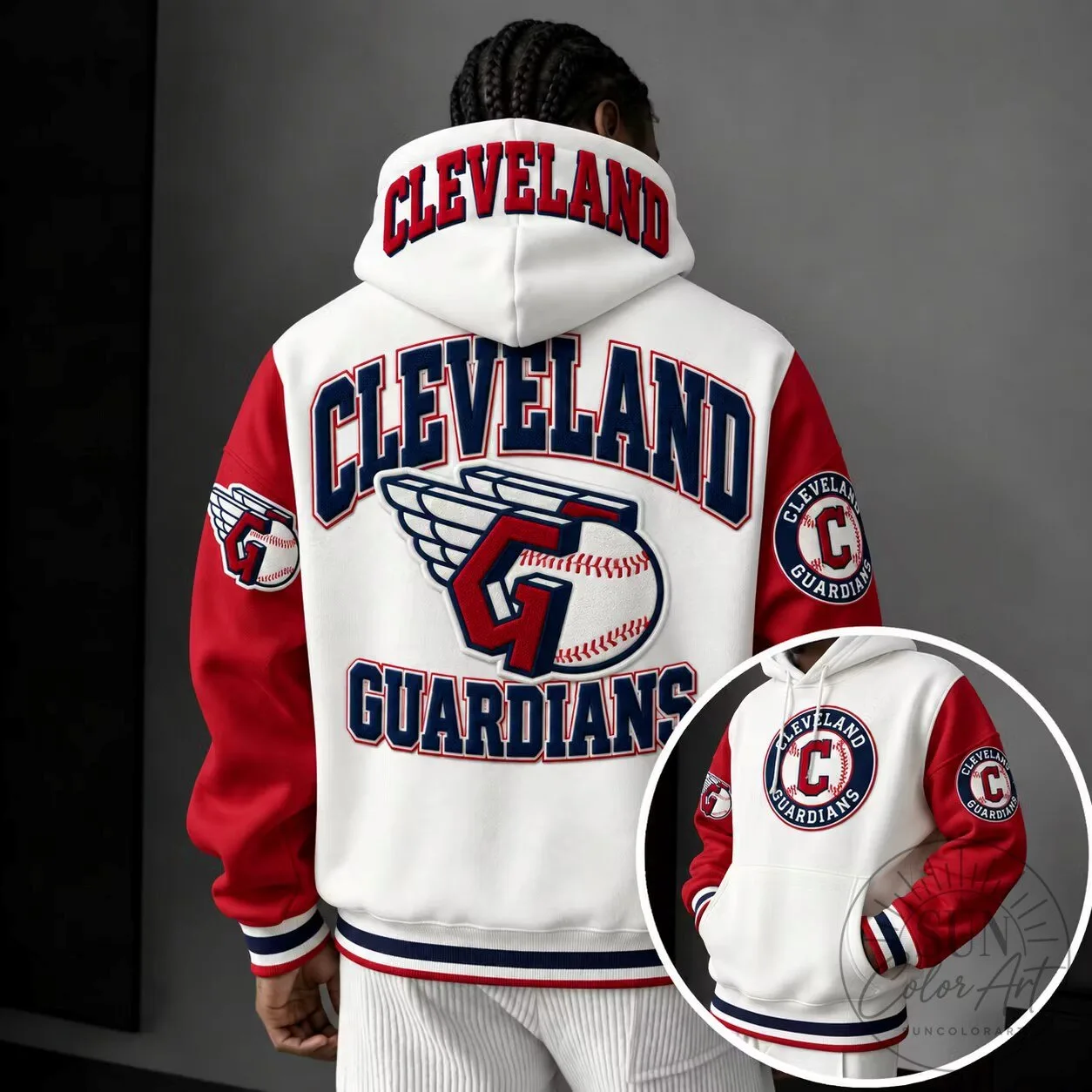 Cleveland Guardians Baseball Team Logo White and Red Hoodie