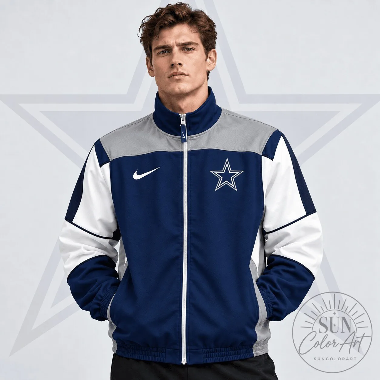 Dallas Cowboys Nike Team Crest Retro Color Block Full Zip Windbreaker Jacket