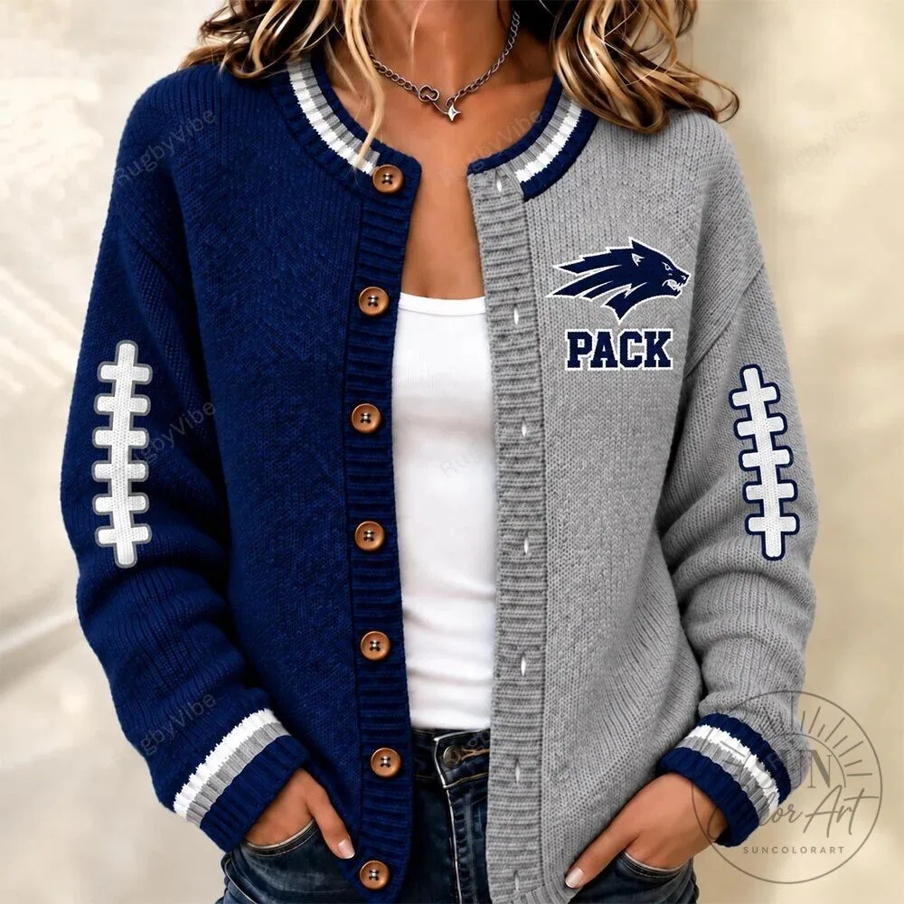 Nevada Wolf Pack Football Team Knit Cardigan Sweater