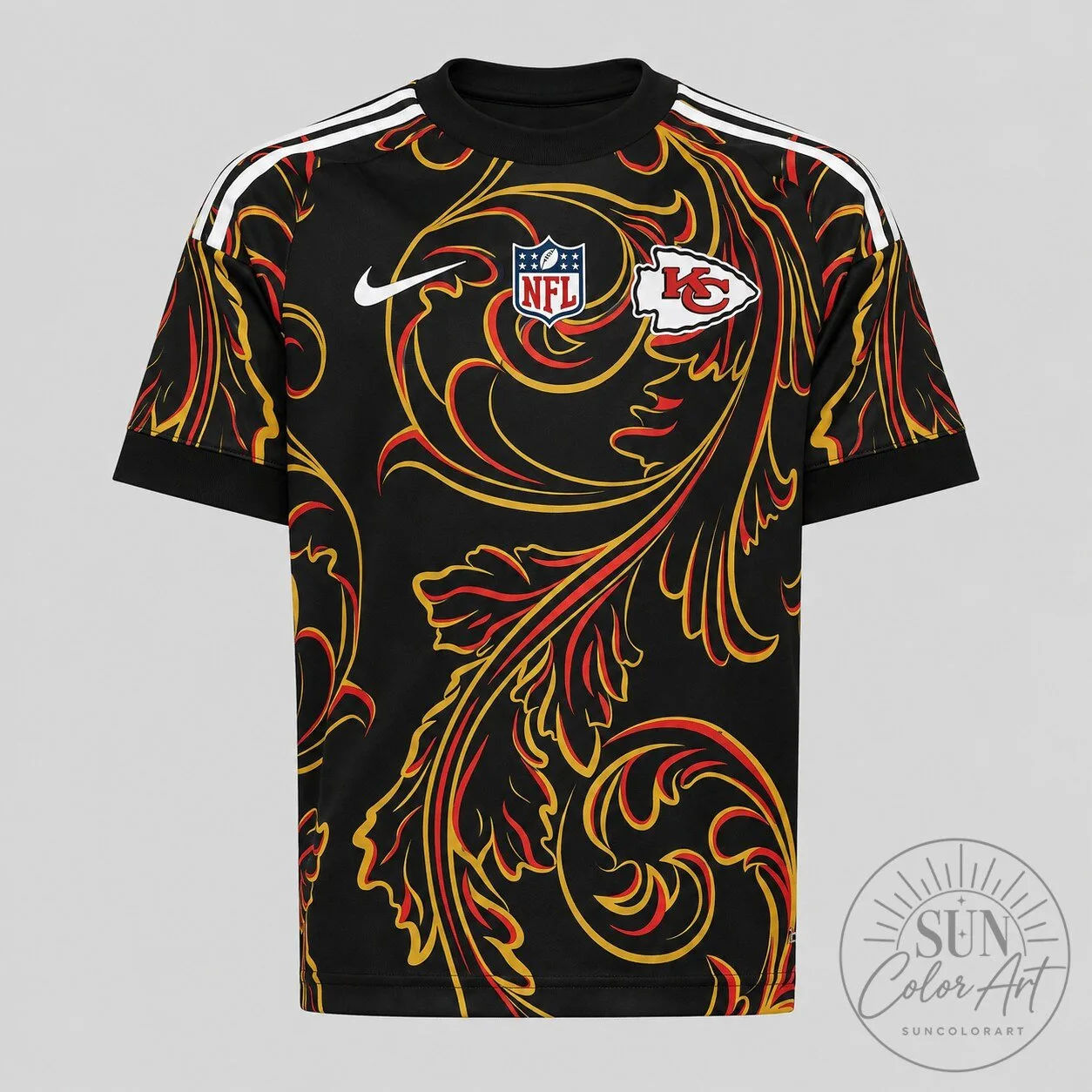 Kansas City Chiefs NFL Black Floral Swirl Premium Short Sleeve Football Jersey 1 Kansas City Chiefs NFL Black Floral Swirl Premium Short Sleeve Football Jersey