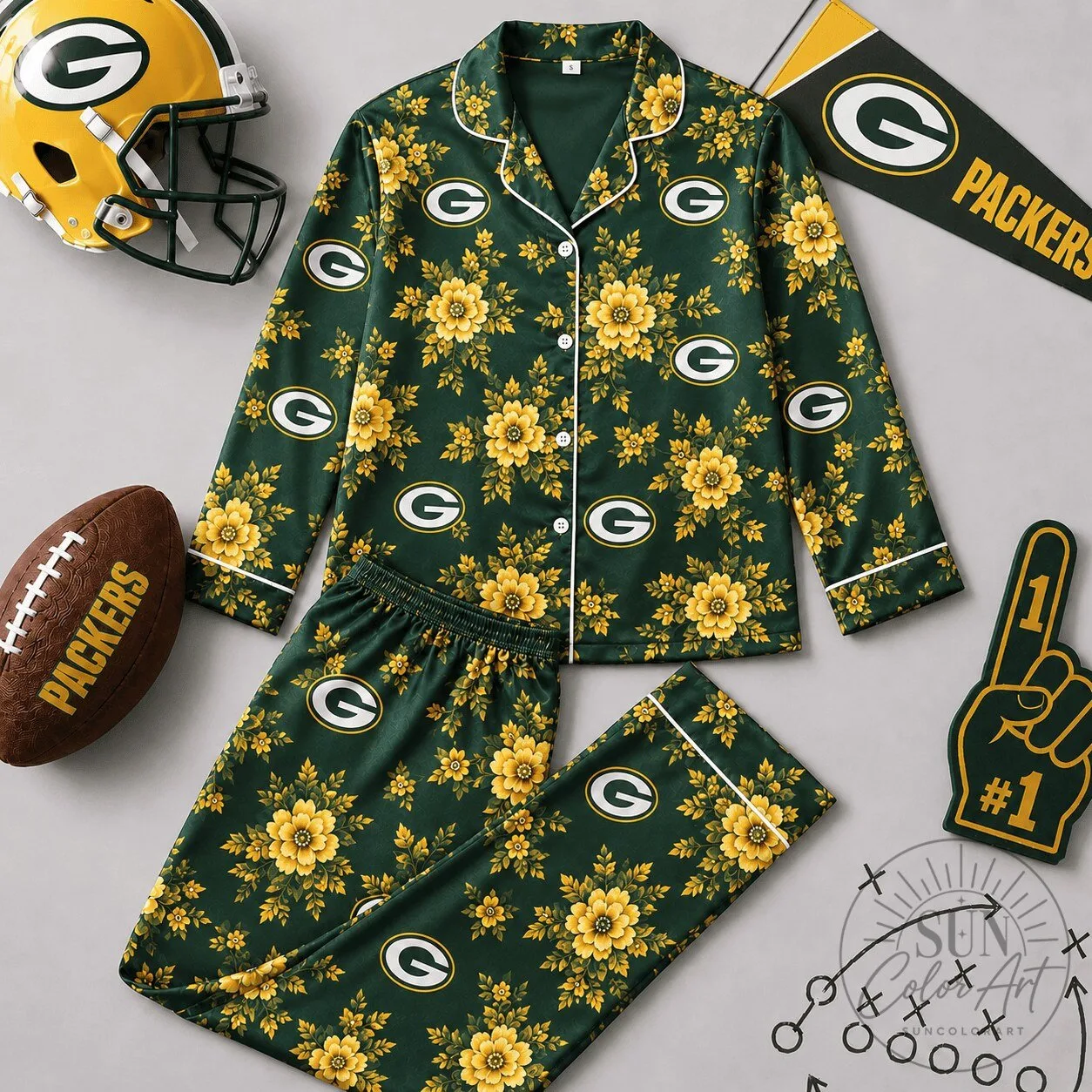 Green Bay Packers Floral Team Pride Pajamas Set 2 Green Bay Packers Floral Team Pride Pajamas Set
