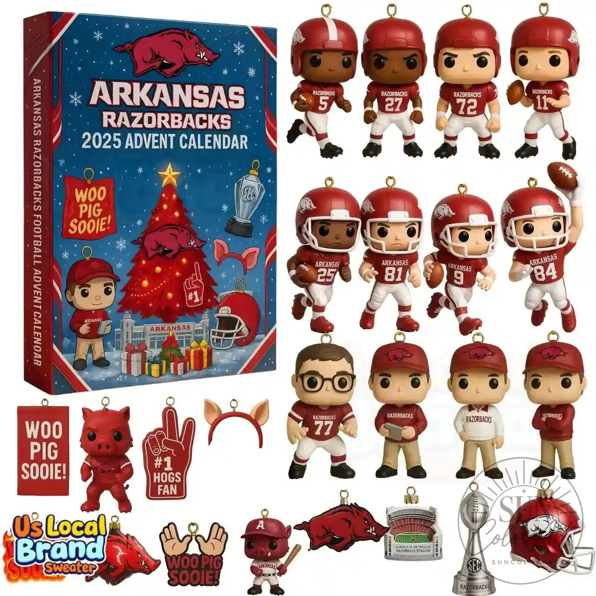 Arkansas Razorbacks Football Advent Calendar 2025 with Ornaments