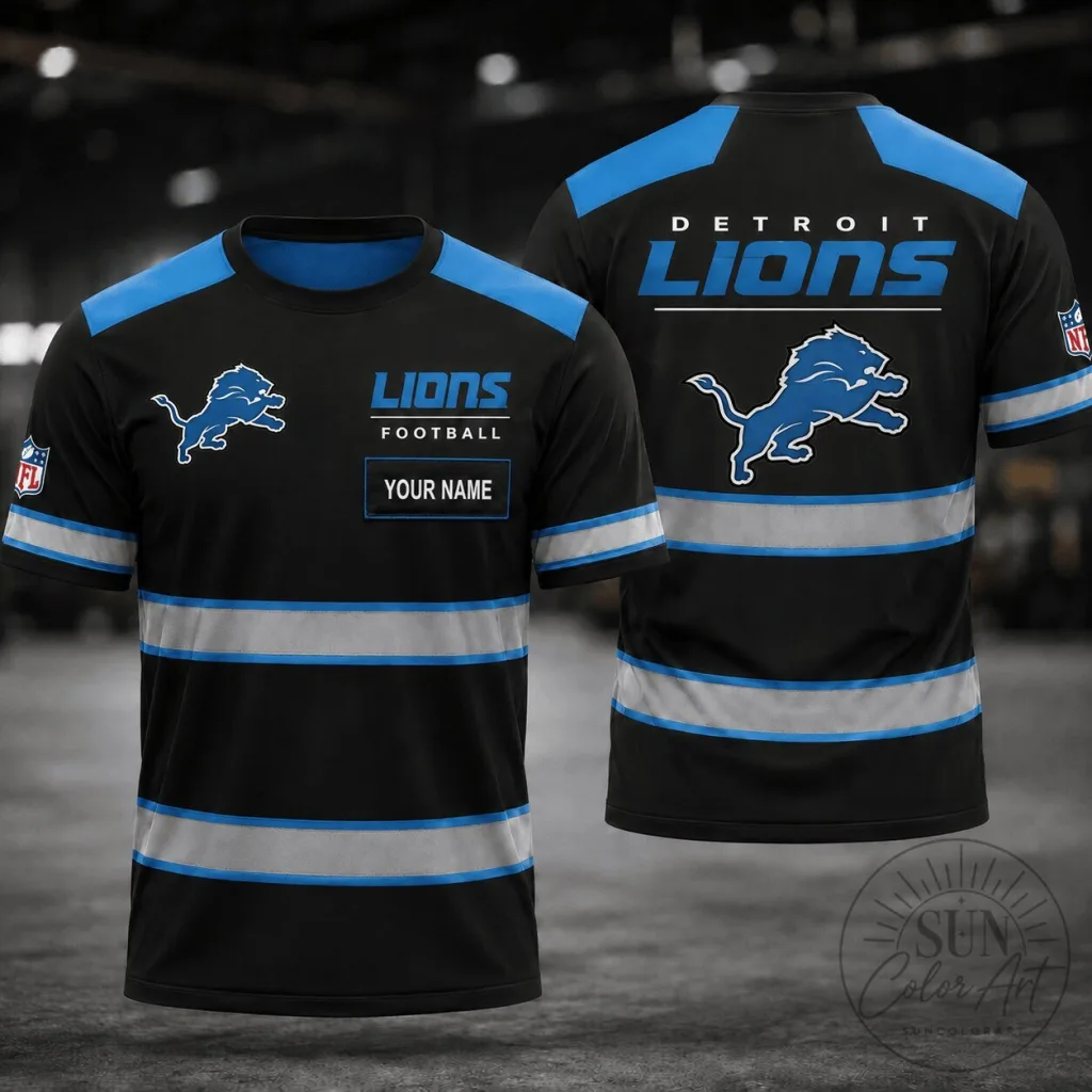 Detroit Lions Fan Personalized Football Team Black and Blue T-Shirt Detroit Lions Fan Personalized Football Team Black and Blue T-Shirt