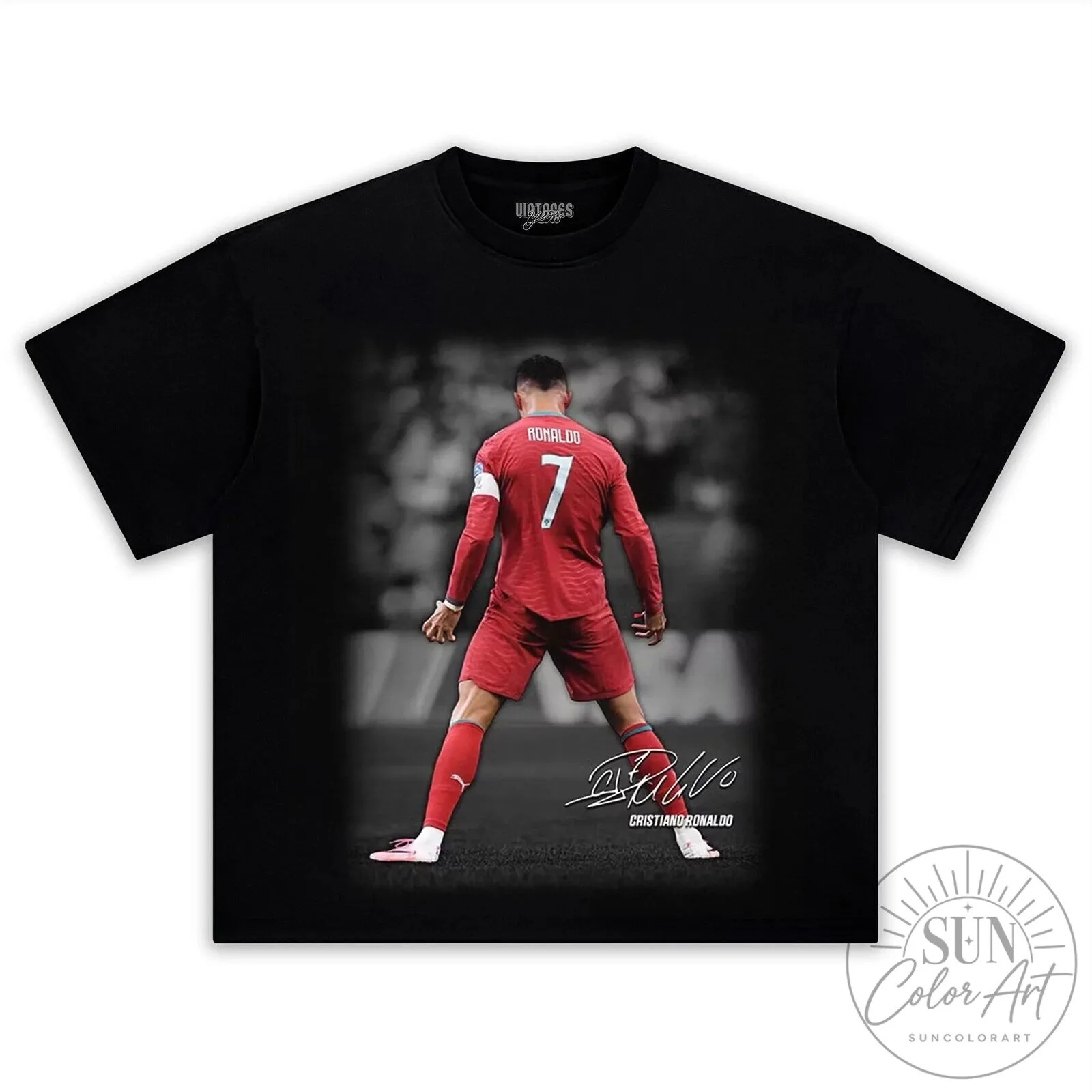 Cristiano Ronaldo Number 7 Football Player Black Graphic T-Shirt