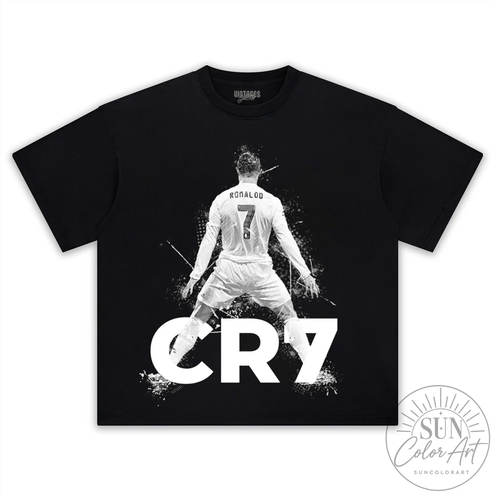 Cristiano Ronaldo Number 7 Football Player Graphic Black T-Shirt
