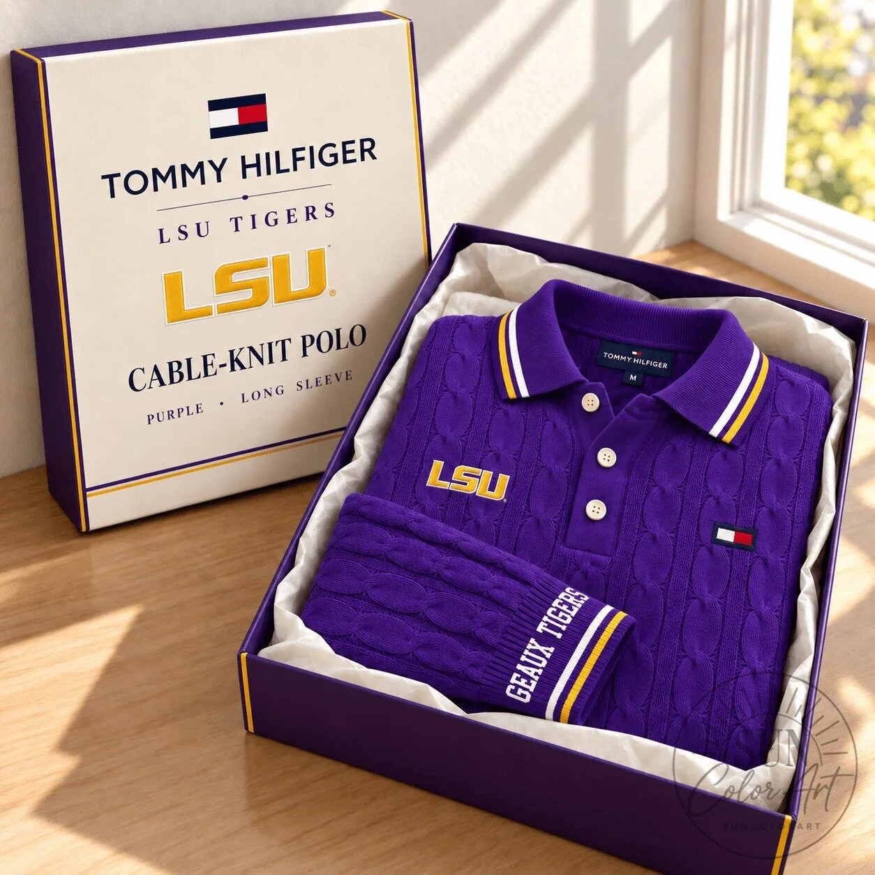 Louisiana State University Tigers Tommy Hilfiger Cable-Knit Long Sleeve Polo Shirt