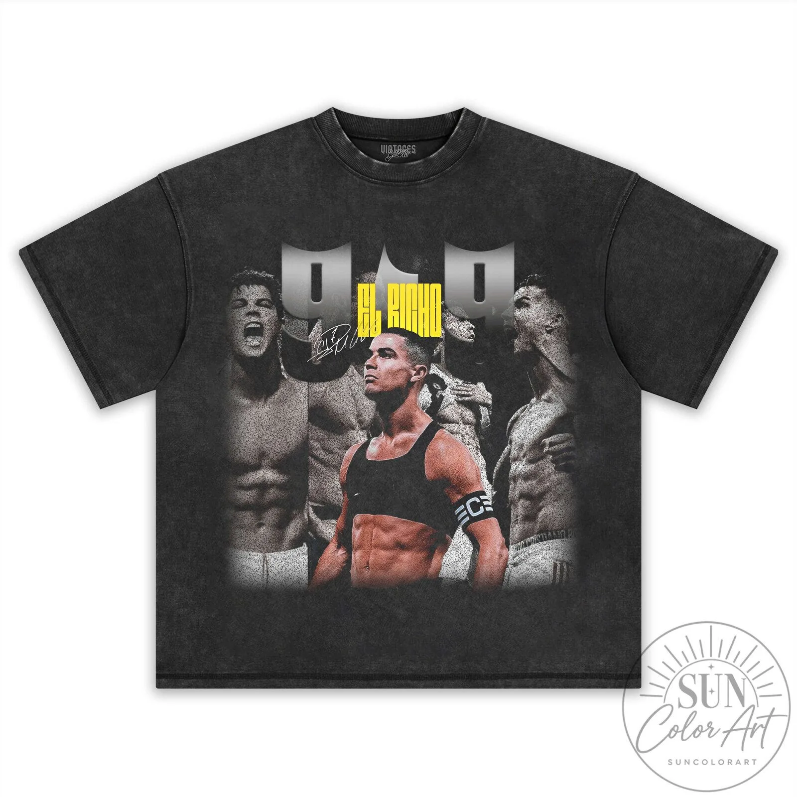 Black Graphic T-Shirt Featuring Cristiano Ronaldo, The GOAT Football Legend El Bicho 14 Black Graphic T-Shirt Featuring Cristiano Ronaldo, The GOAT Football Legend El Bicho