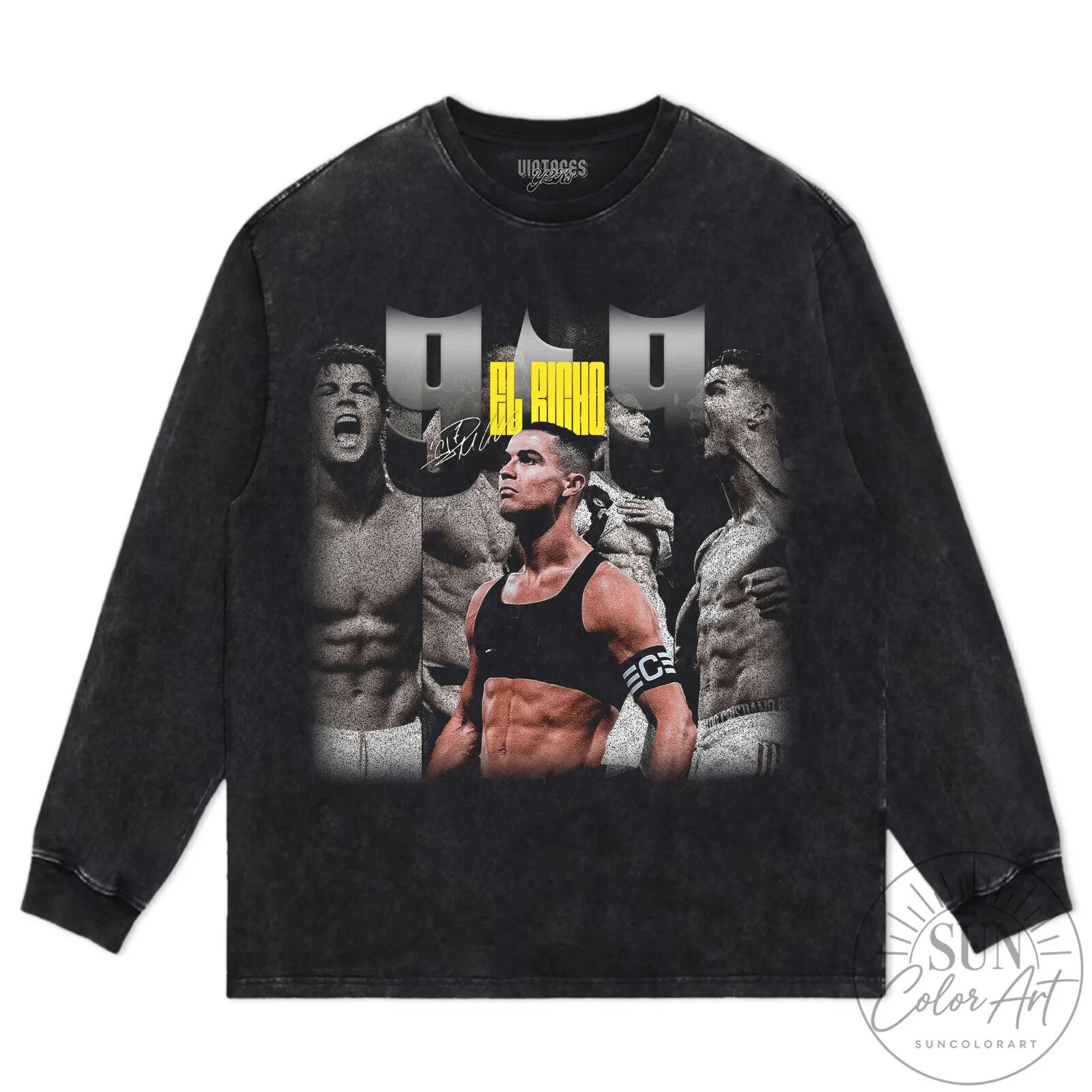 Black Graphic T-Shirt Featuring Cristiano Ronaldo, The GOAT Football Legend El Bicho 16 Black Graphic T-Shirt Featuring Cristiano Ronaldo, The GOAT Football Legend El Bicho