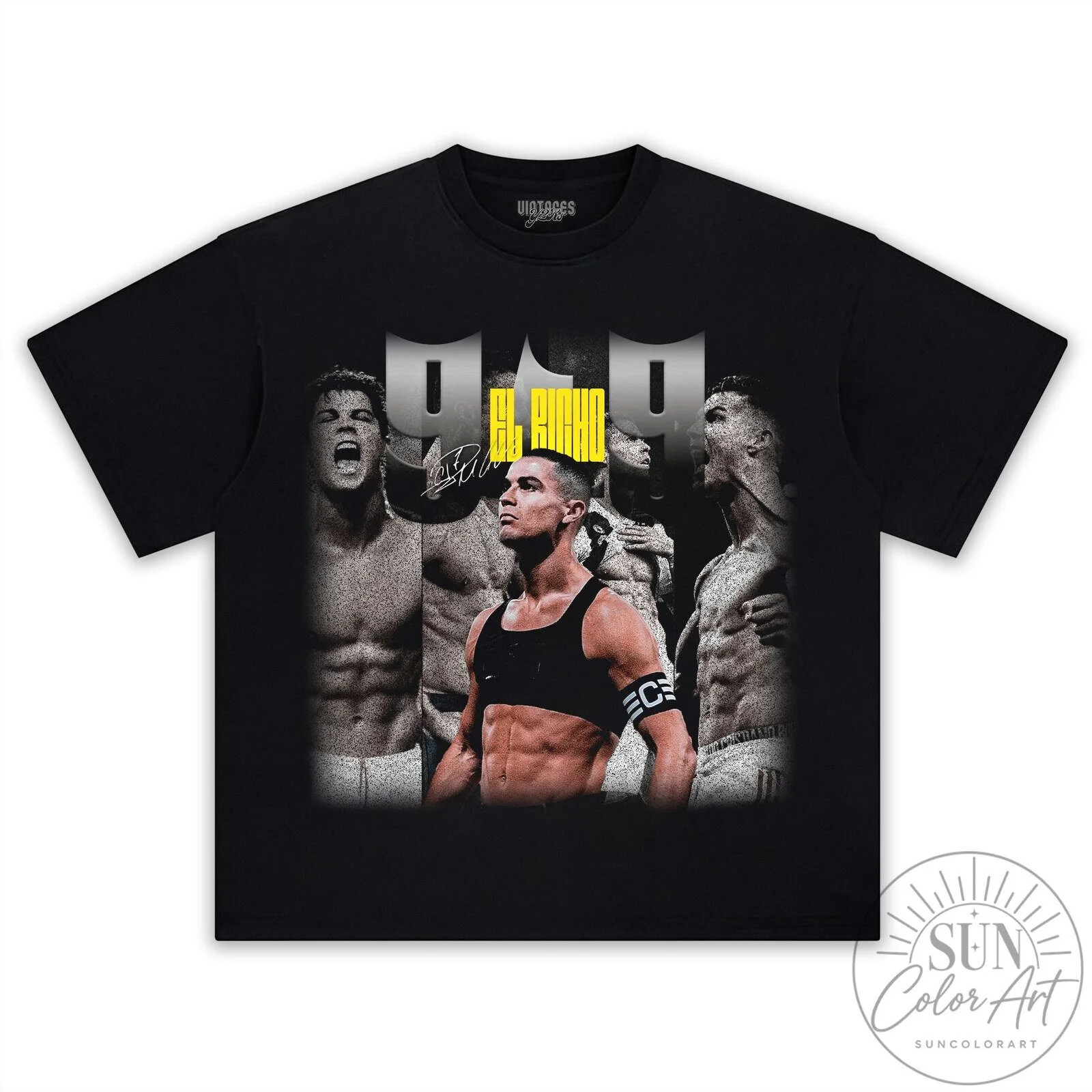 Black Graphic T-Shirt Featuring Cristiano Ronaldo, The GOAT Football Legend El Bicho 18 Black Graphic T-Shirt Featuring Cristiano Ronaldo, The GOAT Football Legend El Bicho