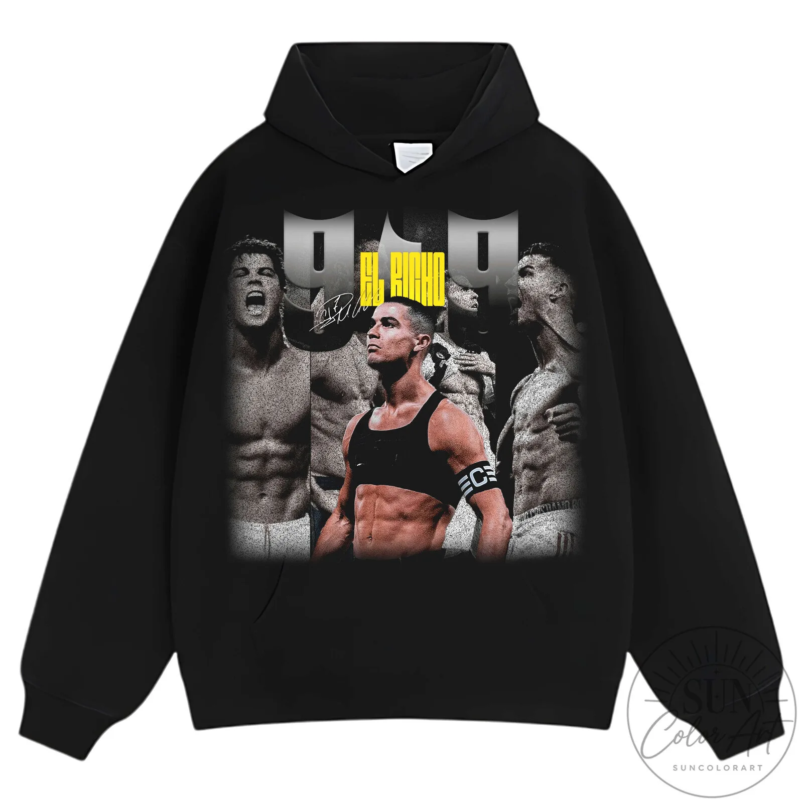 Black Graphic T-Shirt Featuring Cristiano Ronaldo, The GOAT Football Legend El Bicho 21 Black Graphic T-Shirt Featuring Cristiano Ronaldo, The GOAT Football Legend El Bicho