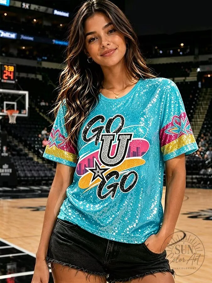 Women's Basketball Fan Sequined T-Shirt with Go U Go Design