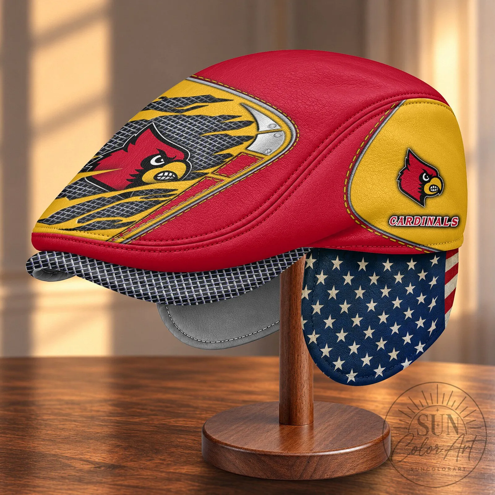 Louisville Cardinals National Collegiate Athletic Association Flat Cap with Foldable Ear Flaps